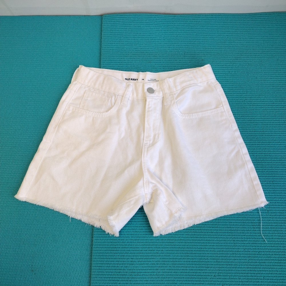 Old Navy Youth Junior White Jean Shorts High Rise Frayed Hem 14